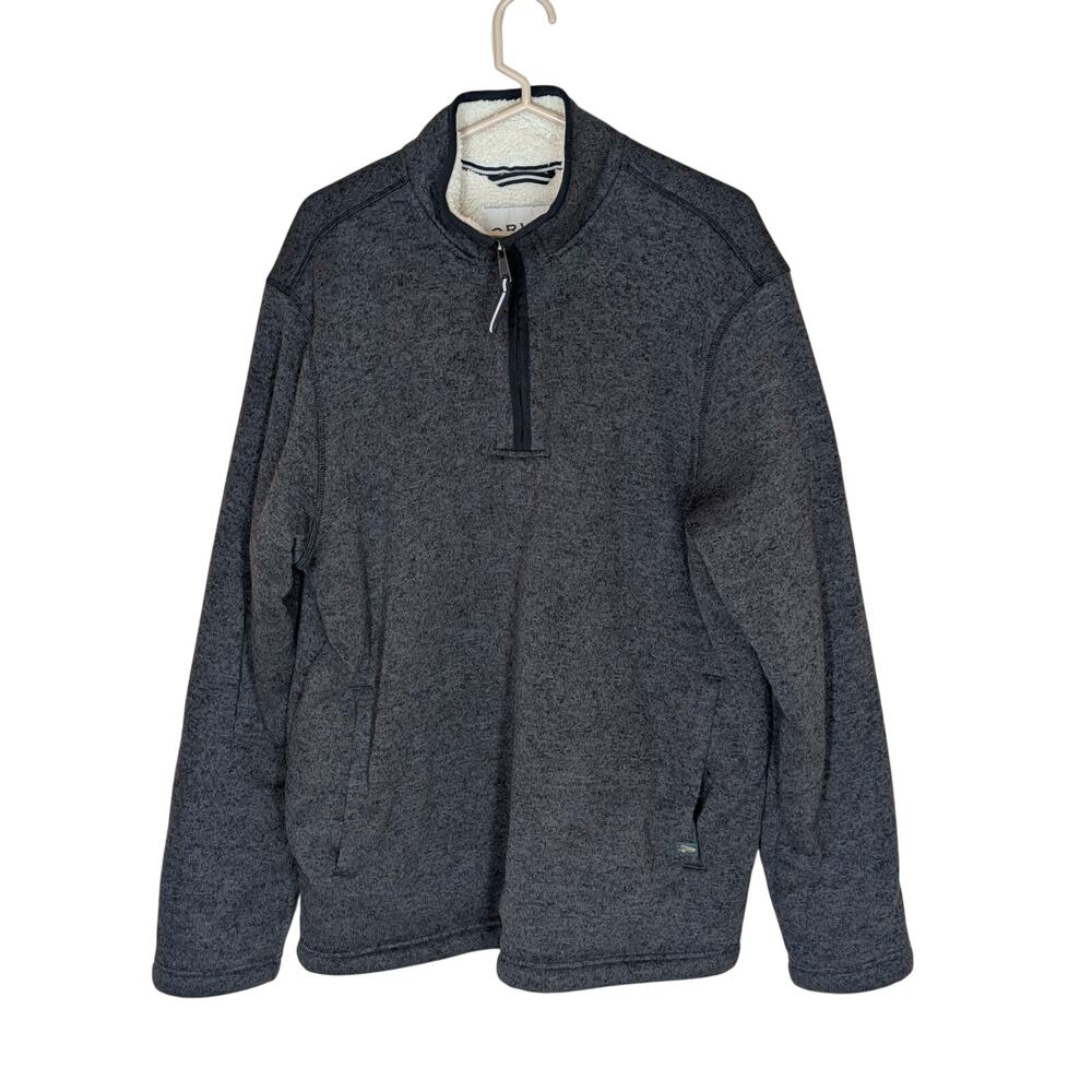 Orvis Fleece Pullover Mens Large Dark Grey Sherpa Fleece Lined 1/4 Zip Comfy